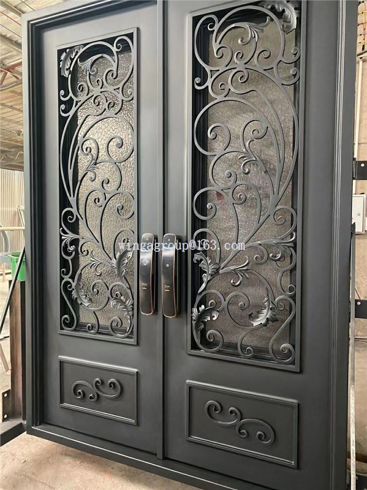 Square Shape Custom Wrought Iron Entry Doors